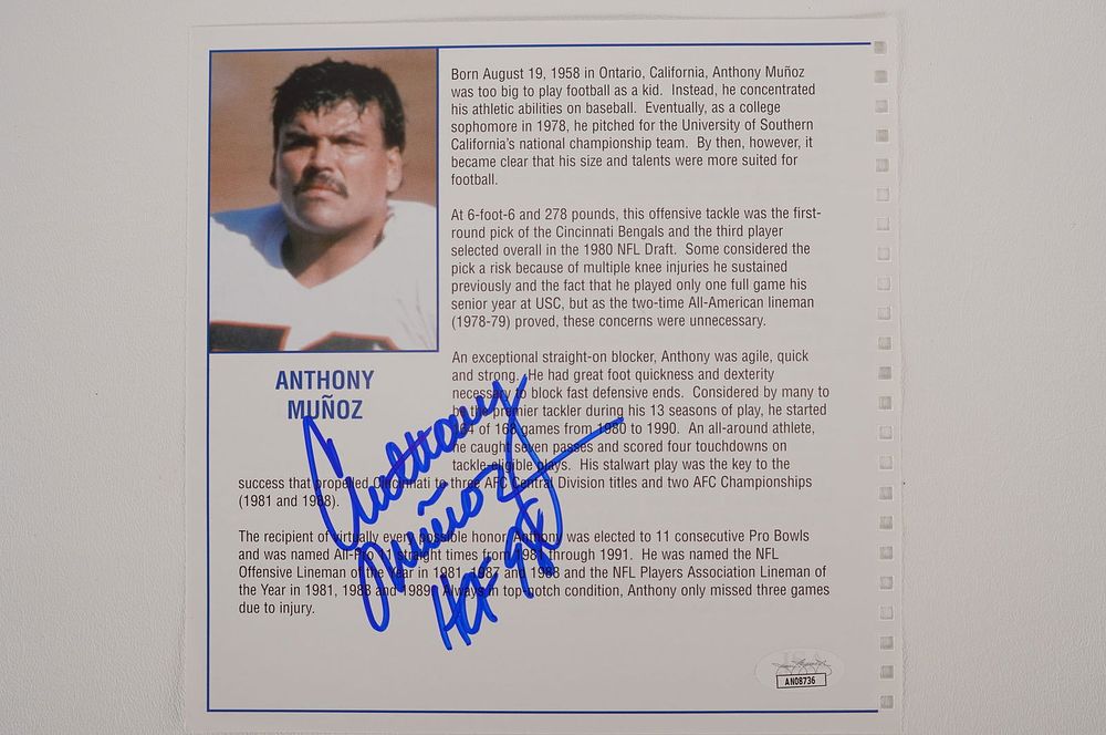 Lot 575: Anthony Muñoz No. 78 Autographed Book Page Cincinnati Bengals w/COA