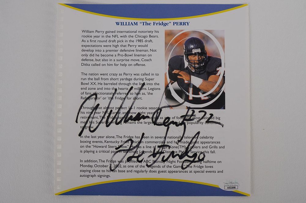 Lot 579: William "The Refrigerator" Perry Autographed Book Page No. 72 Chicago Bears w/COA