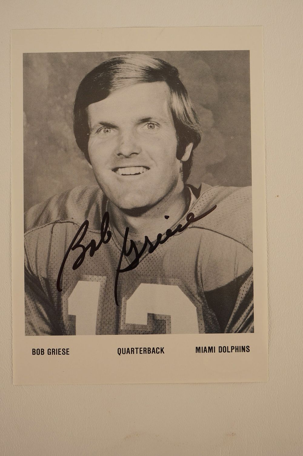 Lot 592: Bob Griese No. 12 AUTOGRAPHED 5 x 7 B & W Photo Miami Dolphins w/COA