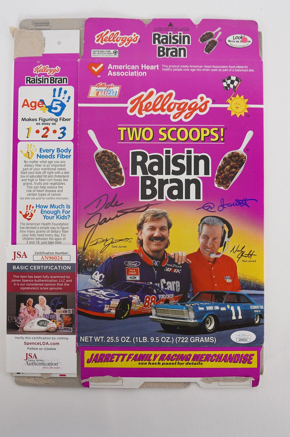 Lot 648: Dale Jarrett, Ned Jarrett AUTOGRAPHED Cereal Box w/COA