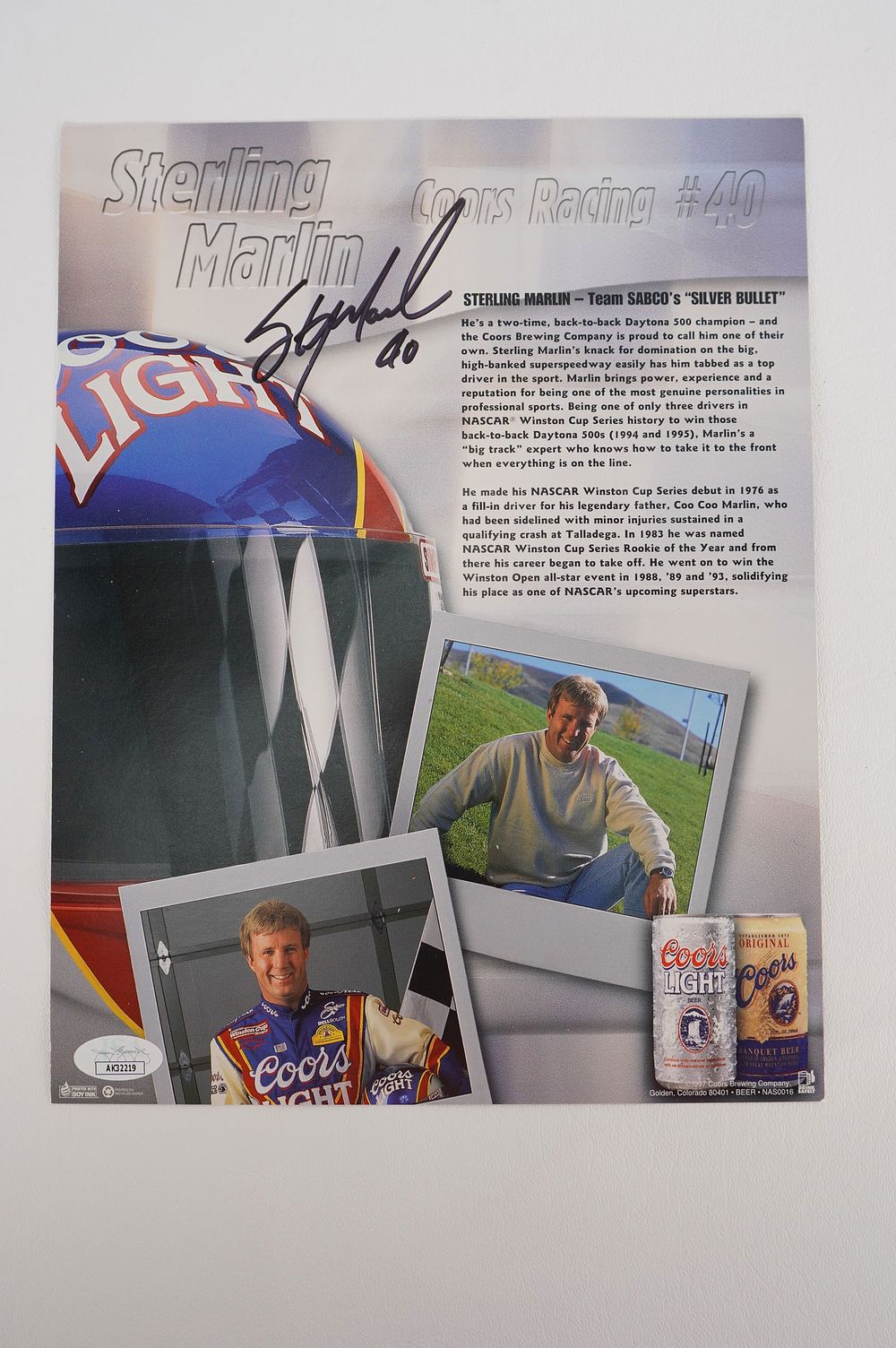 Lot 704: Sterling Marlin No. 40 AUTOGRAPHED 8.5 x 11 Color Photo w/COA