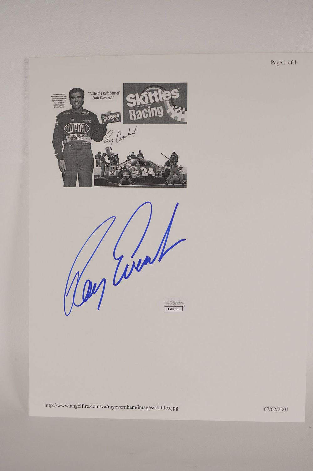 Lot 723: Ray Evernham No. 24 AUTOGRAPHED Hand Signed B & W Photo w/COA