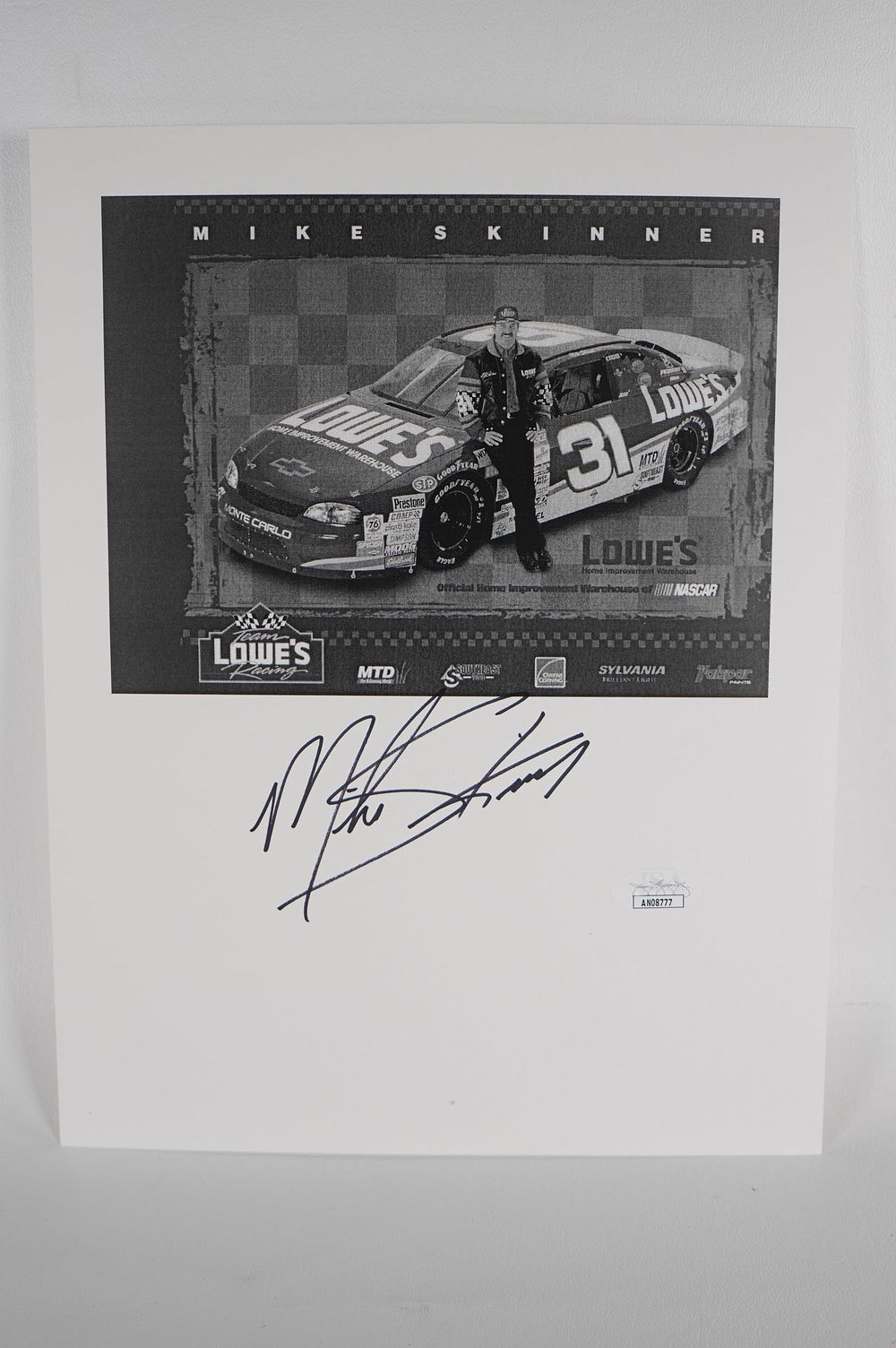 Lot 730: Mike Skinner AUTOGRAPHED Hand Signed B & W Photo w/COA