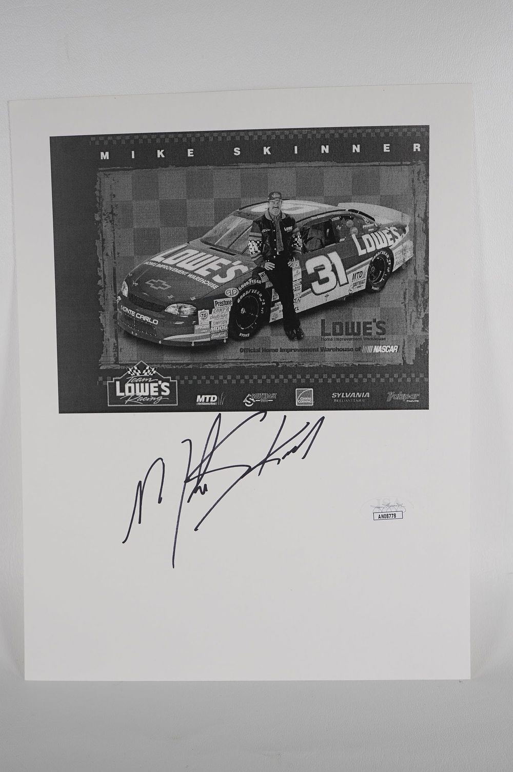 Lot 731: Mike Skinner AUTOGRAPHED Hand Signed B & W Photo w/COA