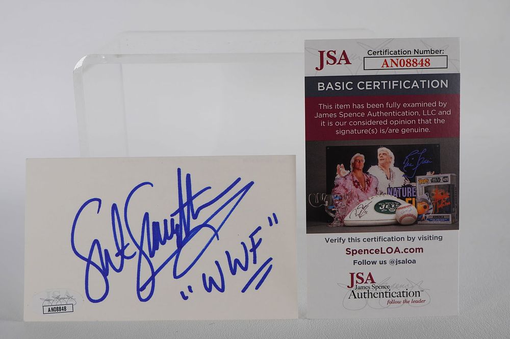 Lot 742: Sgt. Slaughter AUTOGRAPHED Signature Index Card w/COA