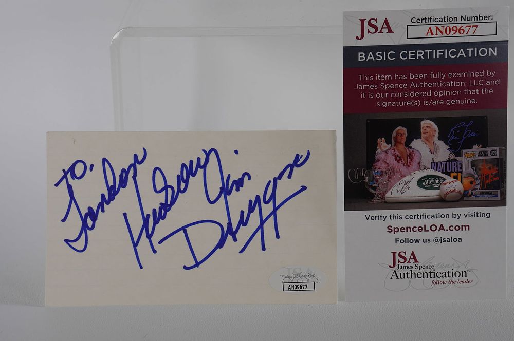 Lot 744: Hacksaw Jim Duggan AUTOGRAPHED Signature Index Card w/COA