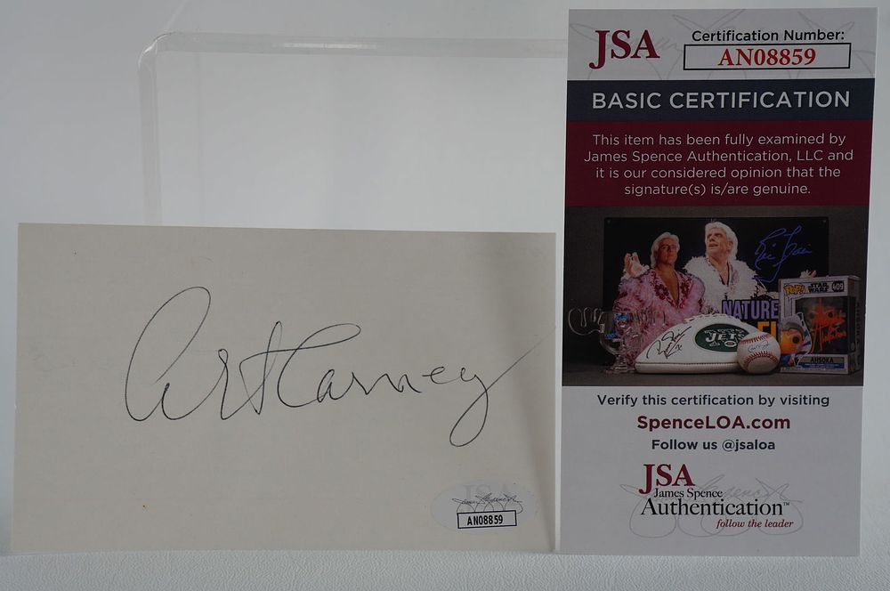 Lot 775: Art Carney AUTOGRAPHED Index Card Ed Norton The Honeymooners w/COA