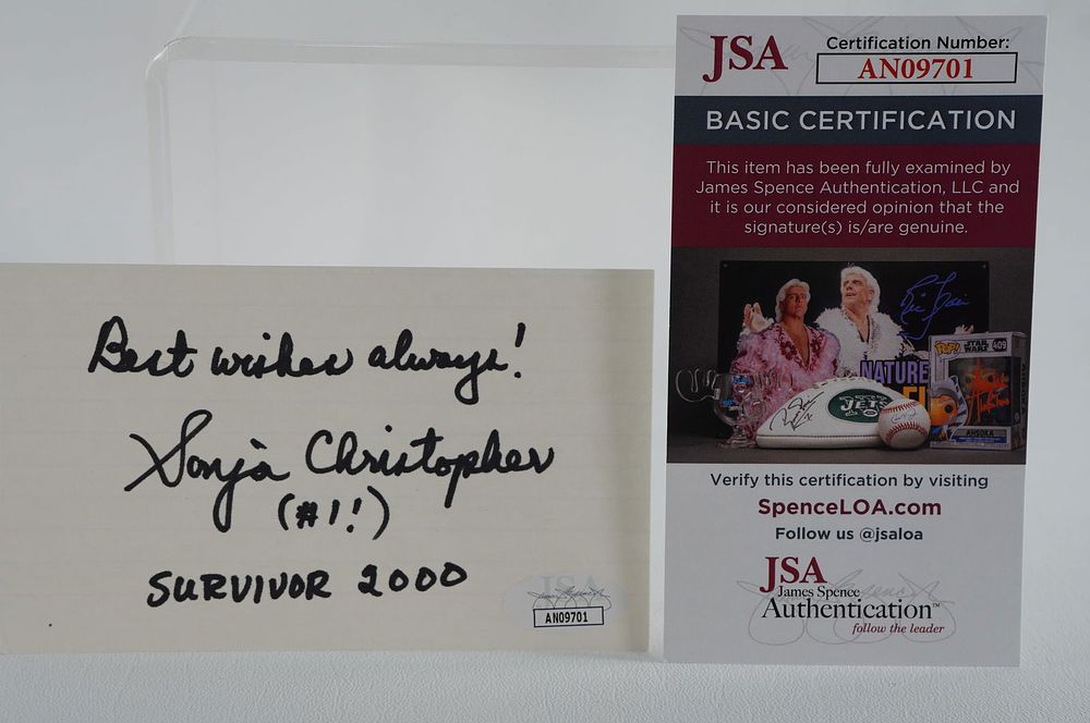 Lot 776: Sonja Christopher AUTOGRAPHED Index Card Survivor Contestant Musician w/COA