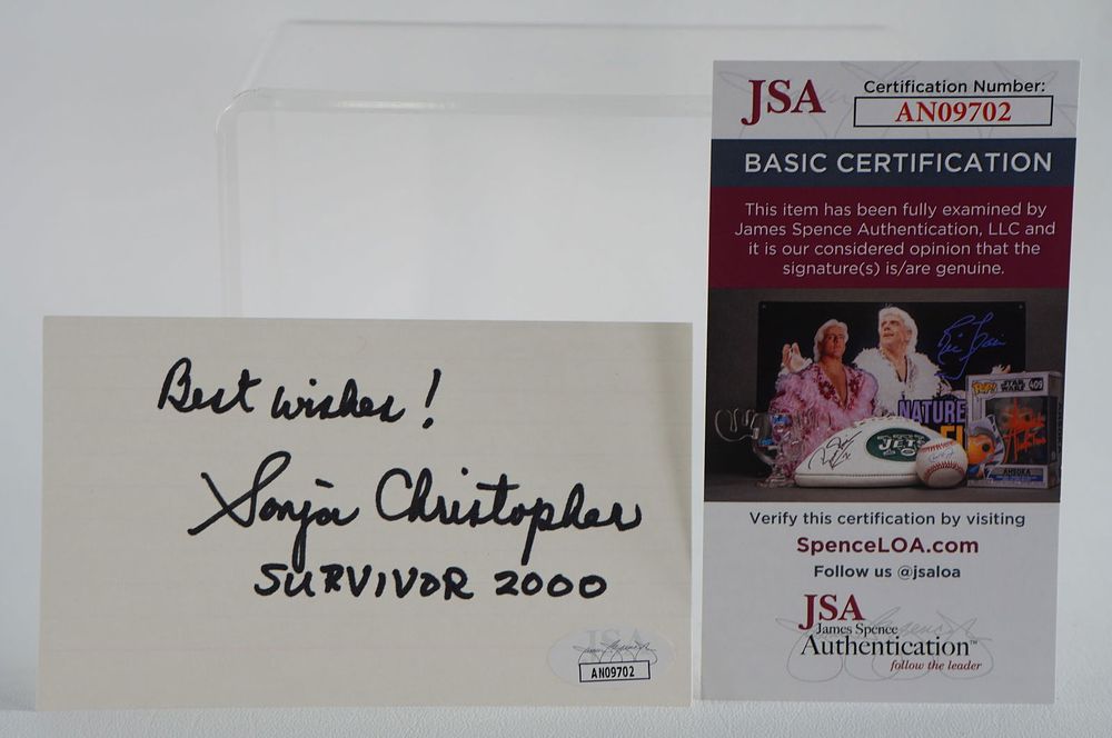 Lot 777: Sonja Christopher AUTOGRAPHED Index Card Survivor Contestant Musician w/COA