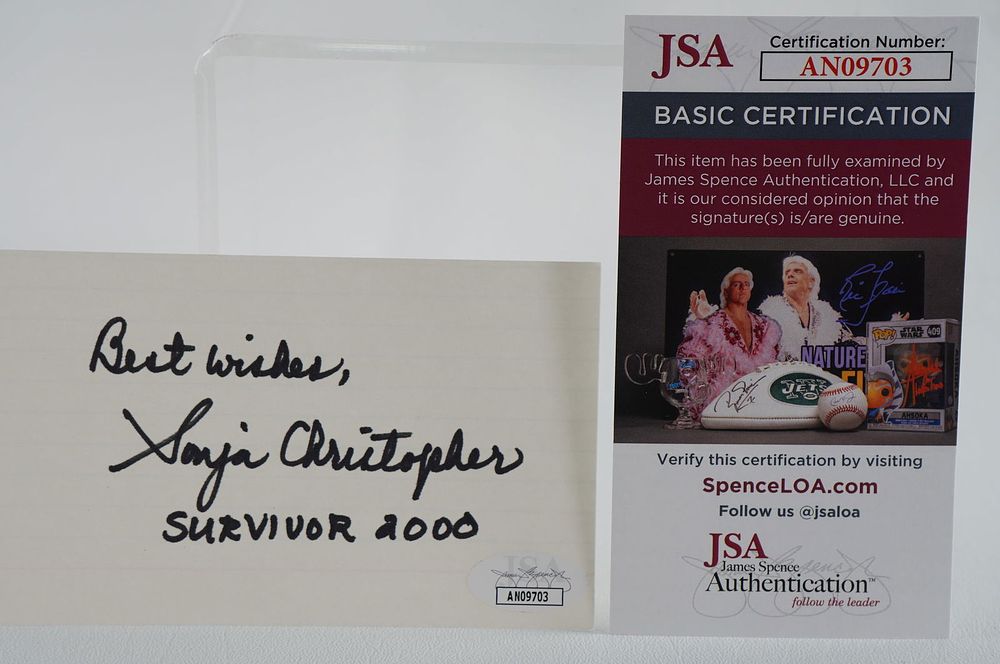 Lot 778: Sonja Christopher AUTOGRAPHED Index Card Survivor Contestant Musician w/COA