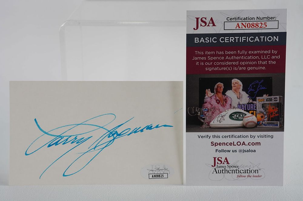 Lot 792: Larry Hagman AUTOGRAPHED Index Card I Dream of Jeannie Dallas w/COA & Unsigned Fake Bill with Photo