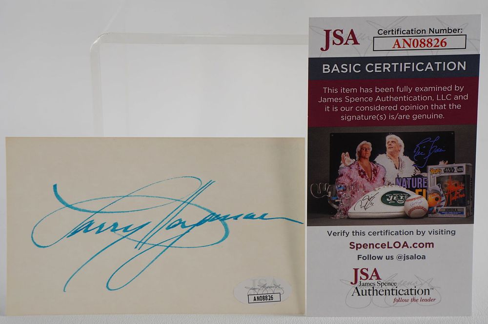 Lot 793: Larry Hagman AUTOGRAPHED Index Card I Dream of Jeannie Dallas w/COA & Unsigned Fake Bill with Photo