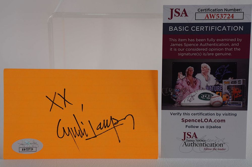 Lot 800: Cyndi Lauper AUTOGRAPHED Index Card Singer Songwriter w/COA