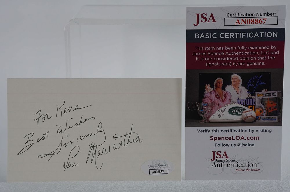 Lot 809: Lee Meriwether AUTOGRAPHED Index Card Miss America Catwoman Actress w/COA