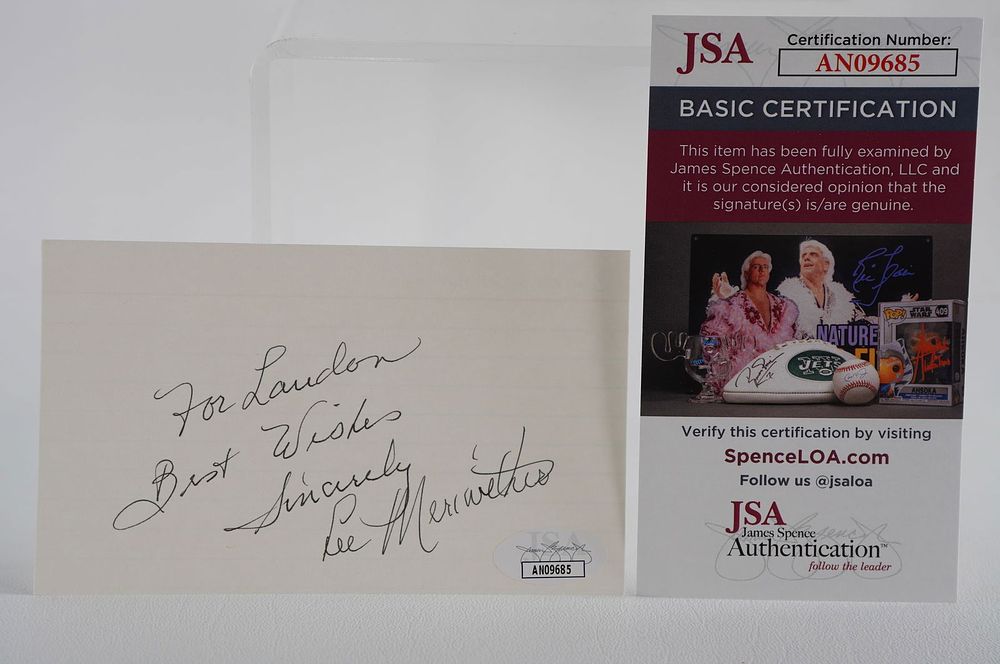 Lot 810: Lee Meriwether AUTOGRAPHED Index Card Miss America Catwoman Actress w/COA