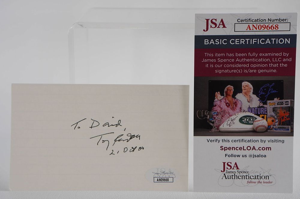 Lot 820: Tony Randall AUTOGRAPHED Index Card The Odd Couple Actor w/COA