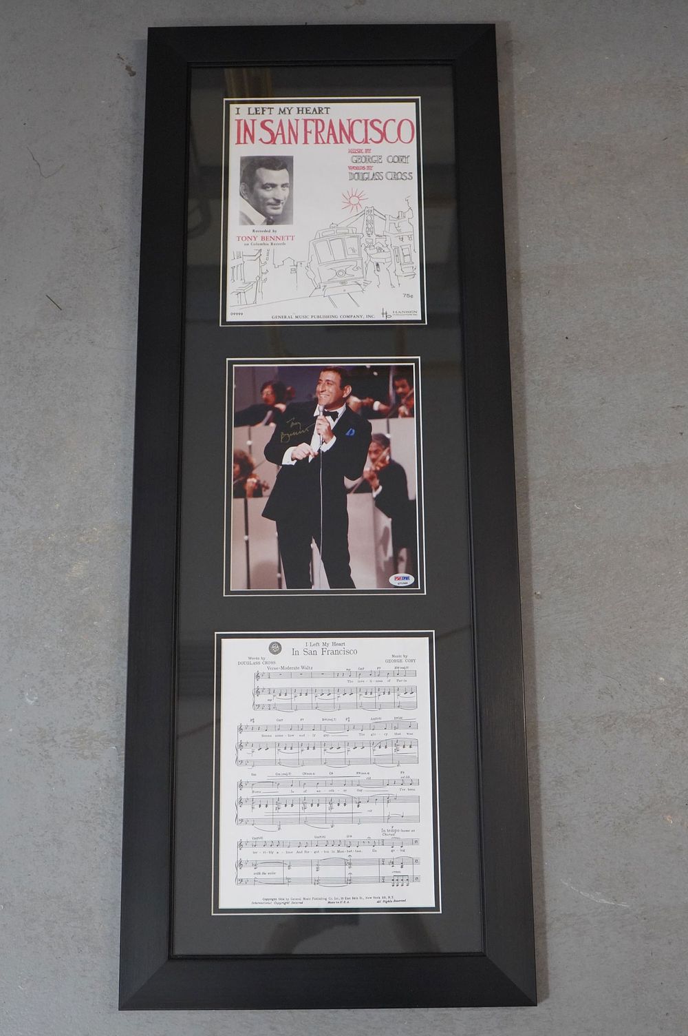 Lot 835: Tony Bennett AUTOGRAPHED Framed Black and White Color Photo Display w/COA