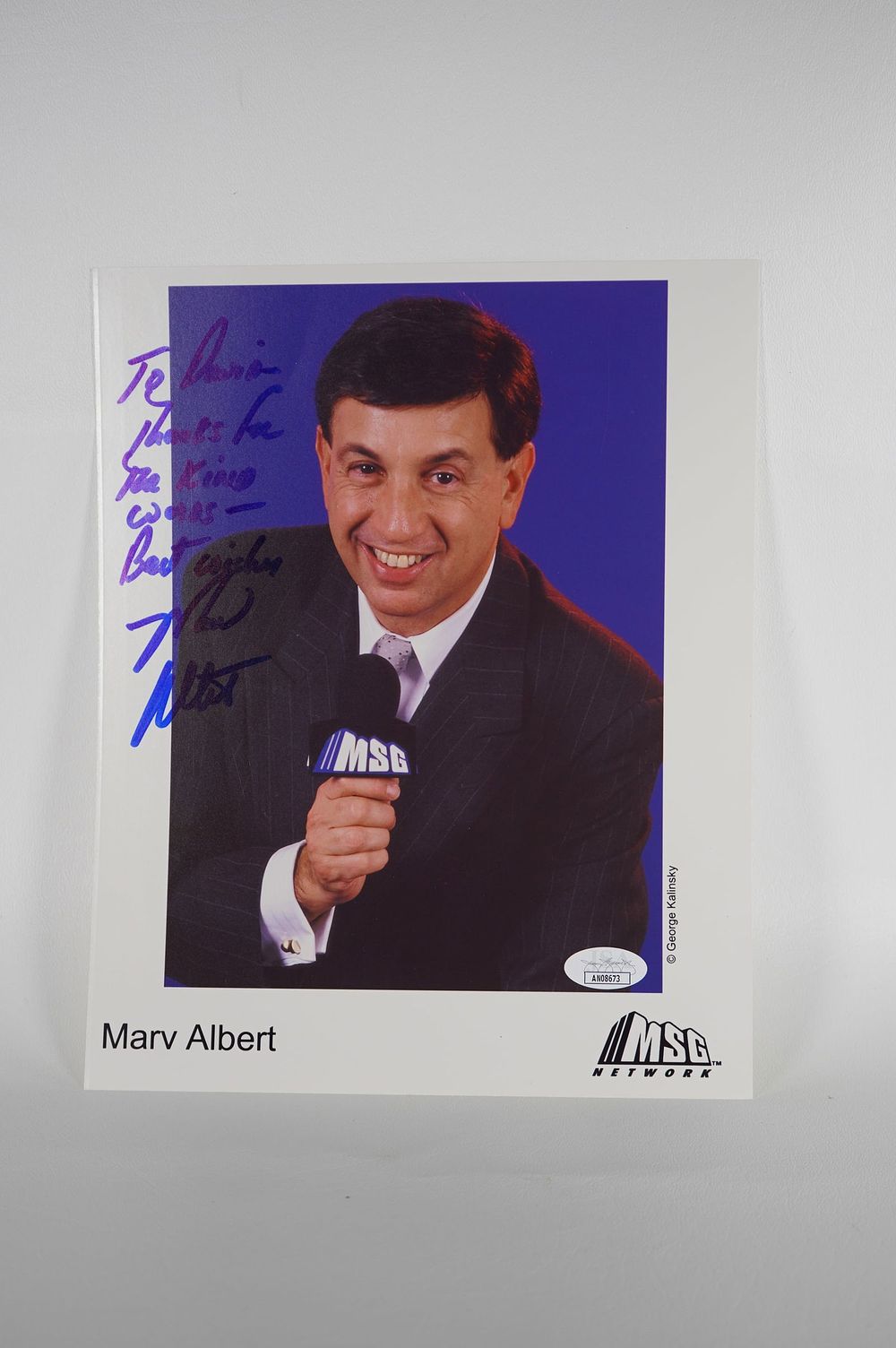 Lot 846: Marv Albert AUTOGRAPHED 8 x 10 Color Photo w/COA
