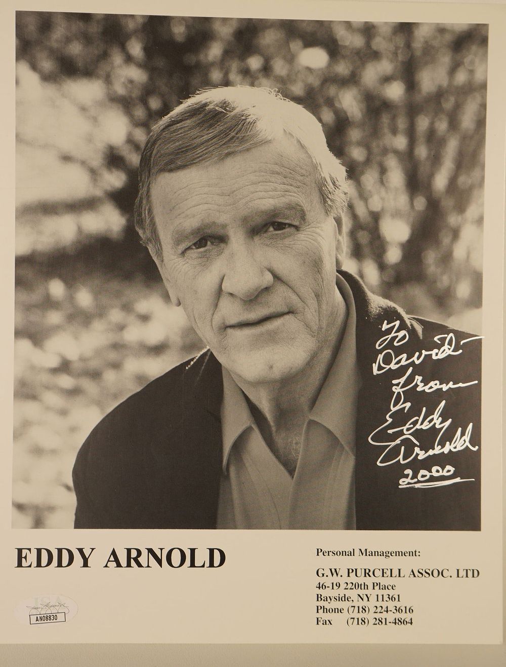 Lot 849: Eddy Arnold AUTOGRAPHED 8 x 10 Black and White Photo Singer w/COA