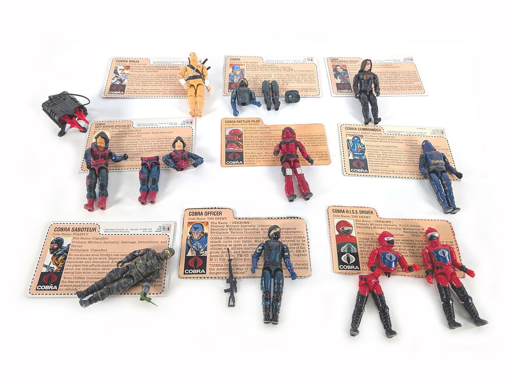 Lot 635H: 1980's Hasbro GI Joe COBRA 3 3/4" Figure Assortment w/ File Cards Swivel Arms