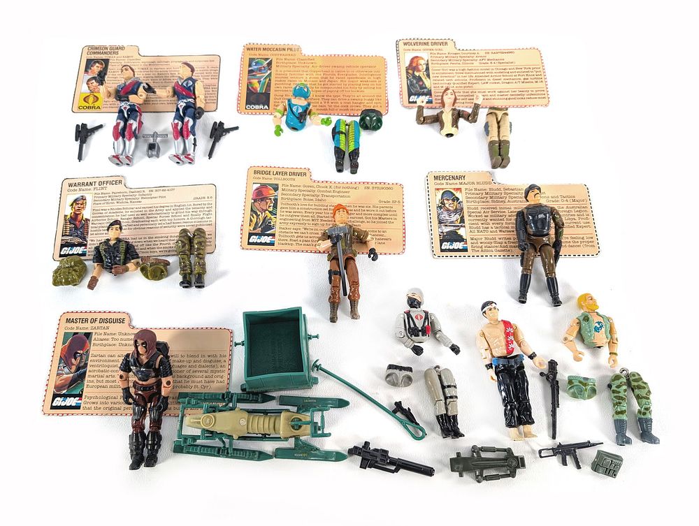 Lot 635L: 1980's Hasbro GI Joe 3 3/4" Figure Assortment w/ File Cards Swivel Arms