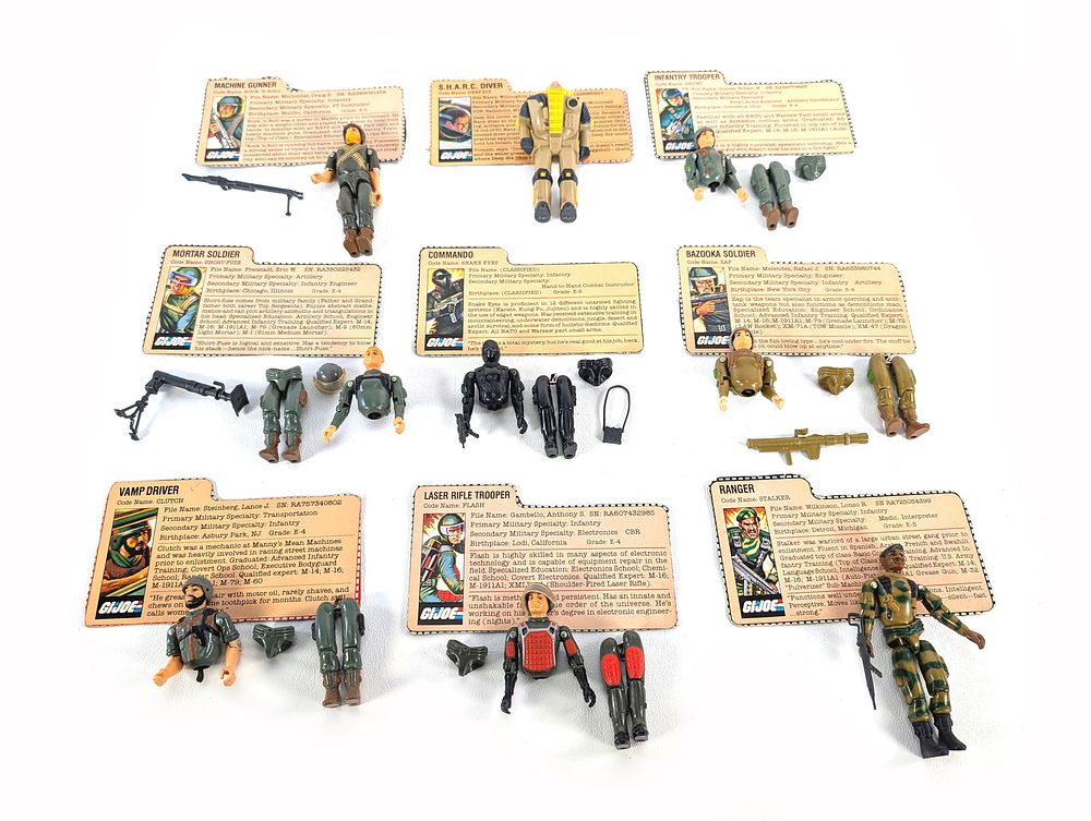Lot 635M: 1982 Hasbro GI Joe 3 3/4" Figure Assortment w/ File Cards Straight Arms