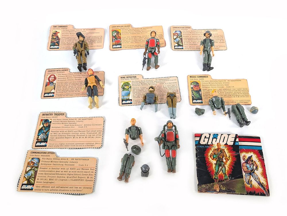 Lot 635N: 1982 Hasbro GI Joe 3 3/4" Figure Assortment w/ File Cards Straight Arms