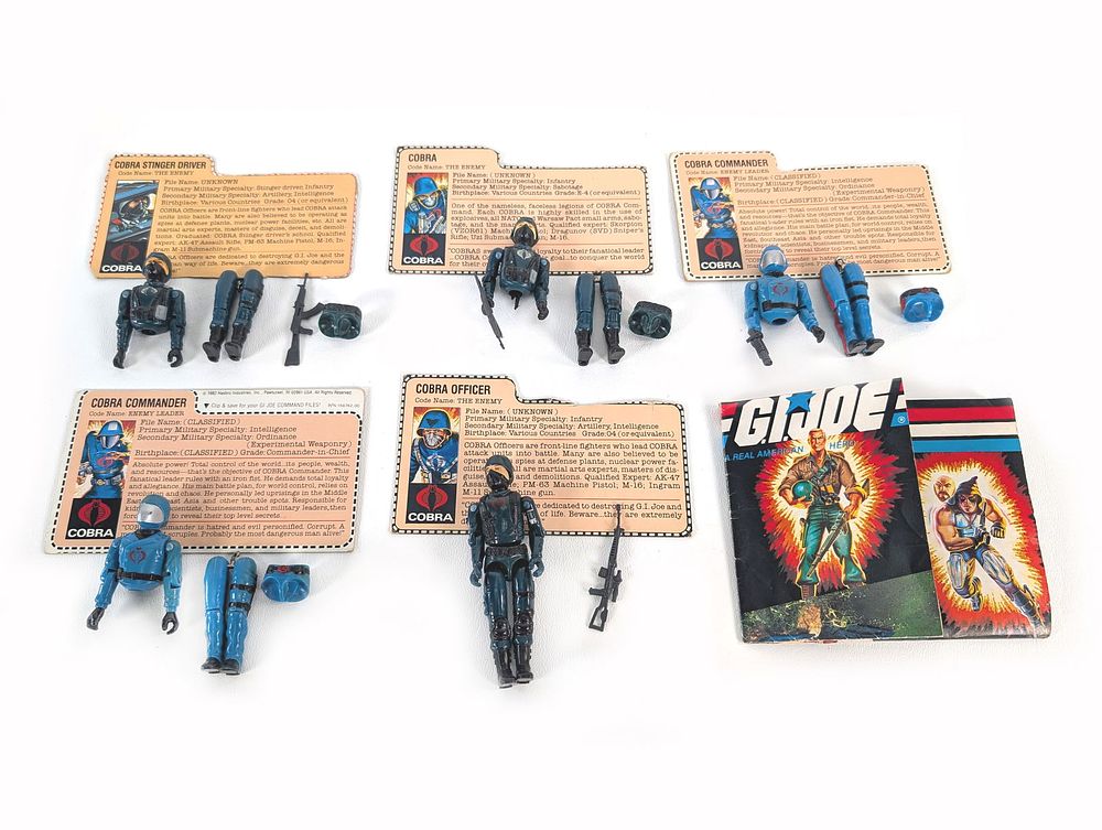Lot 635P: 1982 Hasbro GI Joe COBRA 3 3/4" Figure Assortment w/ File Cards Straight Arms