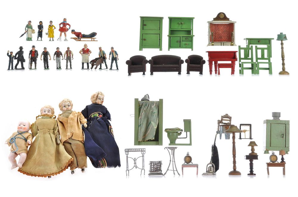 Lot 677E: Large Dollhouse Lot with Grey Iron American Family Set