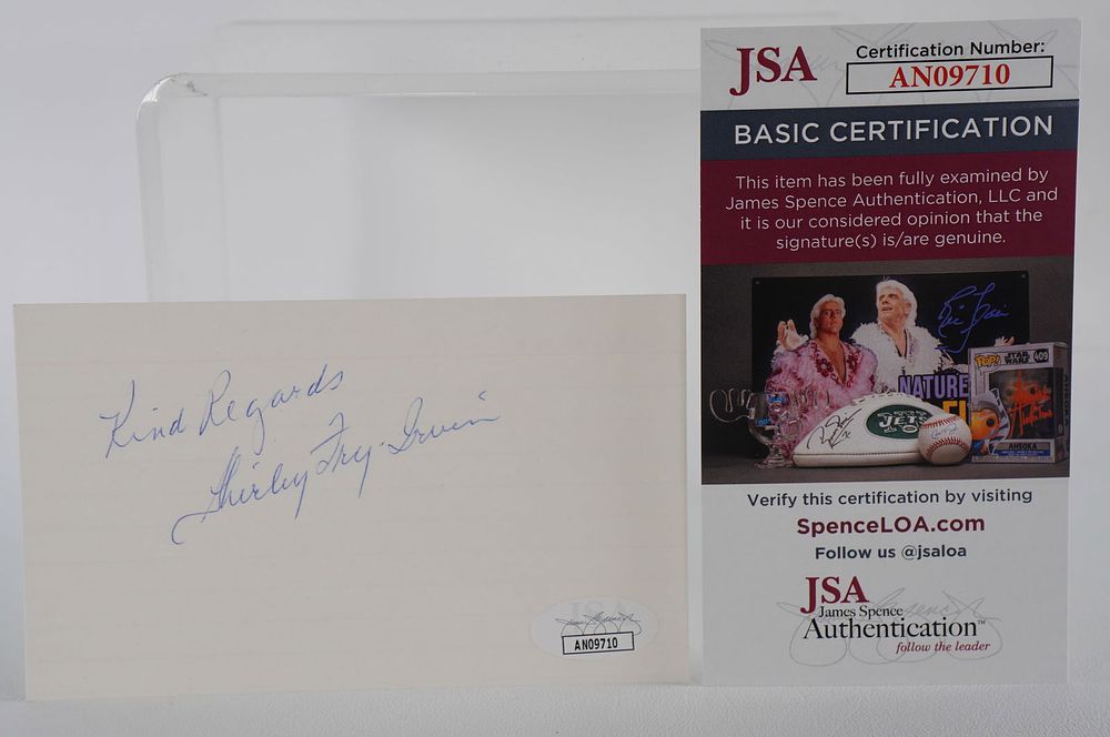 Lot 947: Shirley Fry, AUTOGRAPHED Signature Index Card, Tennis w/COA