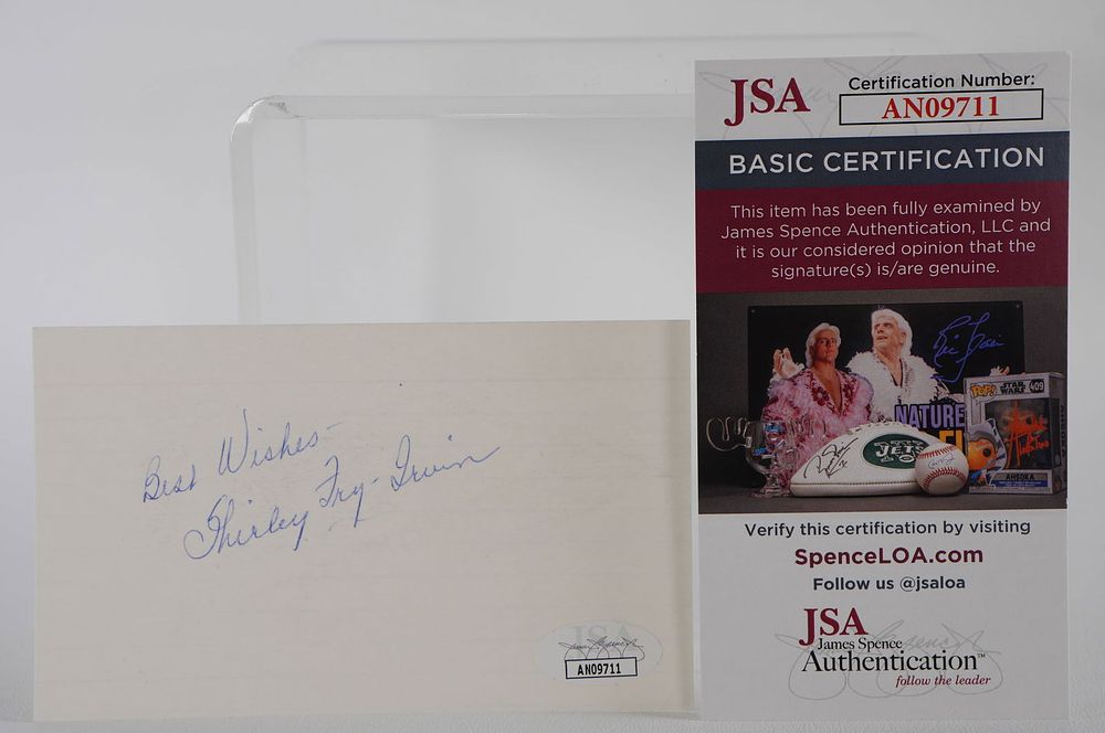 Lot 948: Shirley Fry, AUTOGRAPHED Signature Index Card, Tennis w/COA