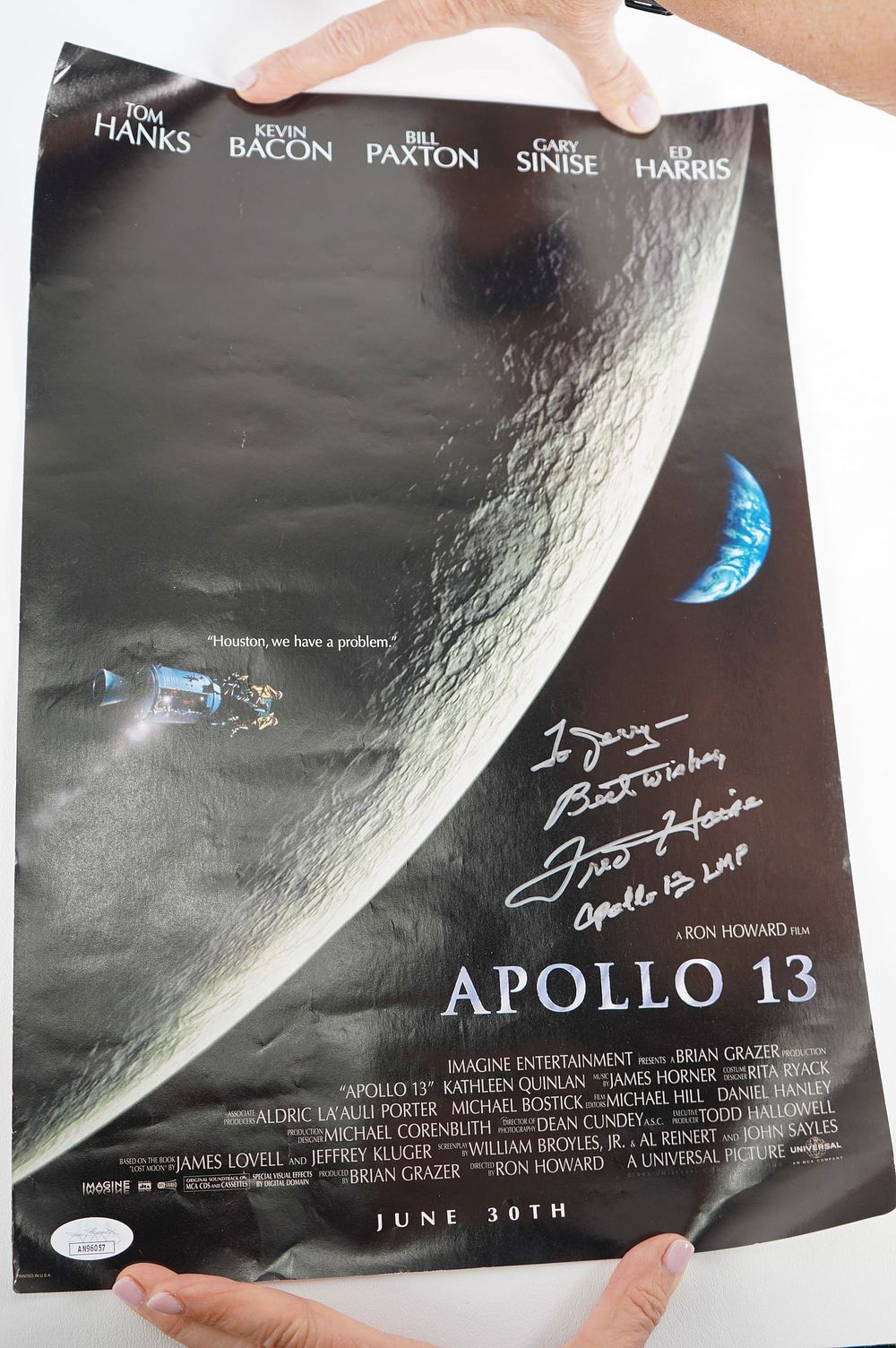 Lot 951: Fred Haise, Astronaut Apollo 13 AUTOGRAPHED Color Movie Poster, Engineer w/COA