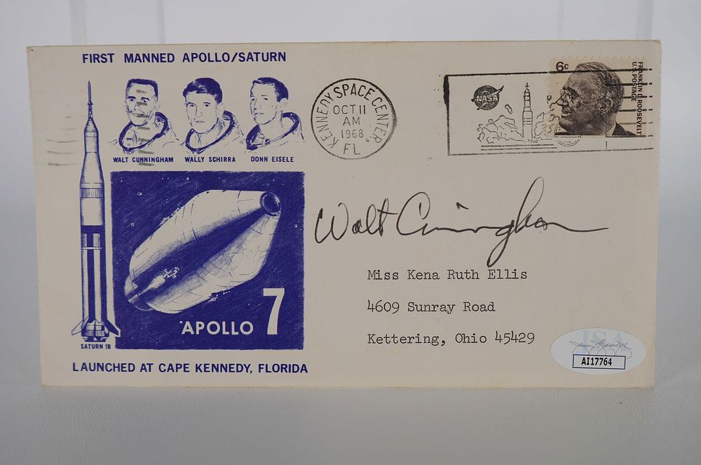 Lot 952: Walt Cunningham, AUTOGRAPHED Envelope, Astronaut/Fighter Pilot w/COA