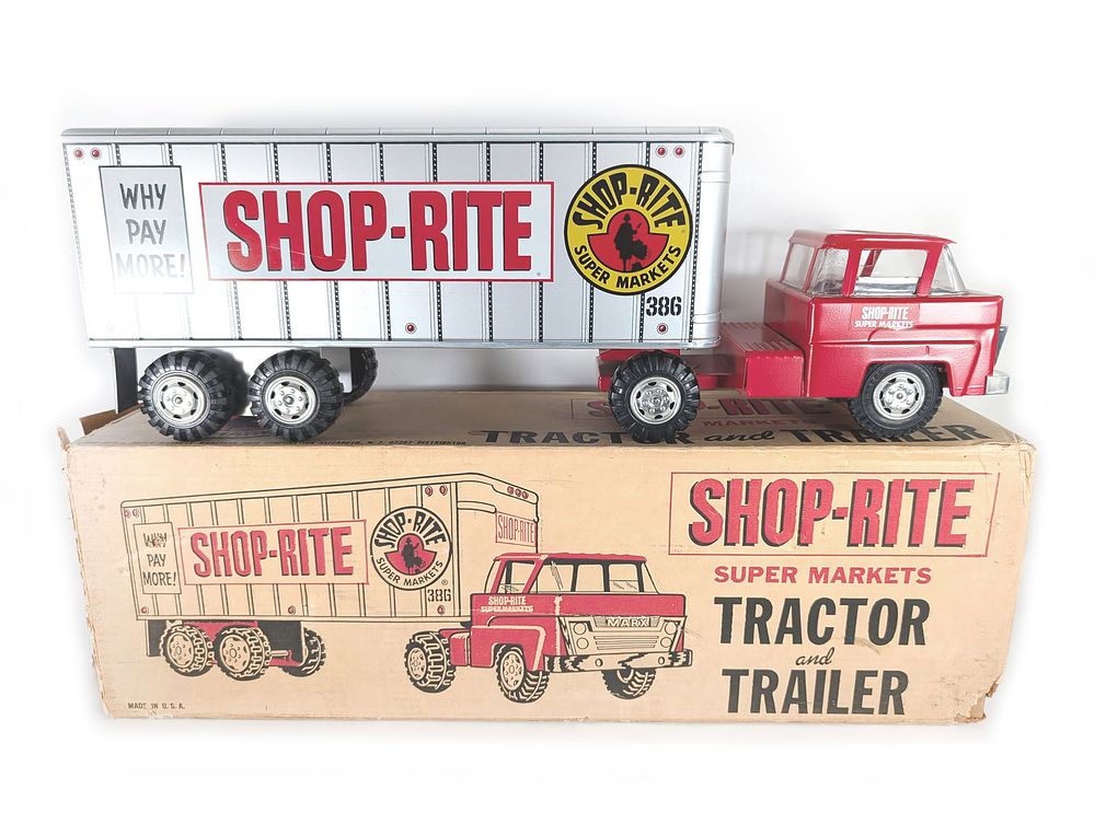 Lot 236: 1960's Pressed Steel Super Market Shop Rite Tractor Trailer Boxed