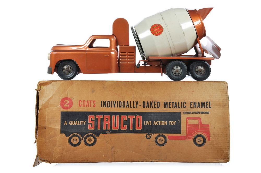 Lot 252: Structo Pressed Steel #700 Ready-Mix Concrete Mixing Truck Boxed in Copper Color