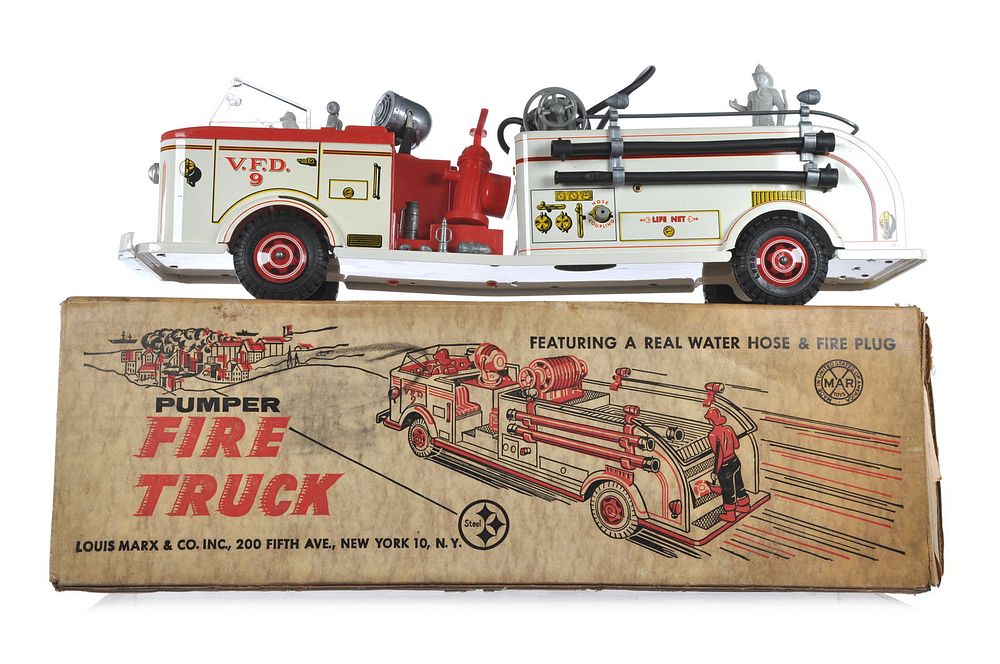 Lot 254: Mint Marx Pressed No. 2642 Pumper Fire Truck in Box