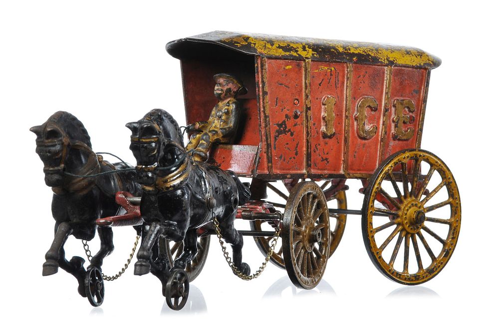 Lot 276: Hubley Cast Iron No. 133 Two Horse Ice Wagon w/Driver 15.5"