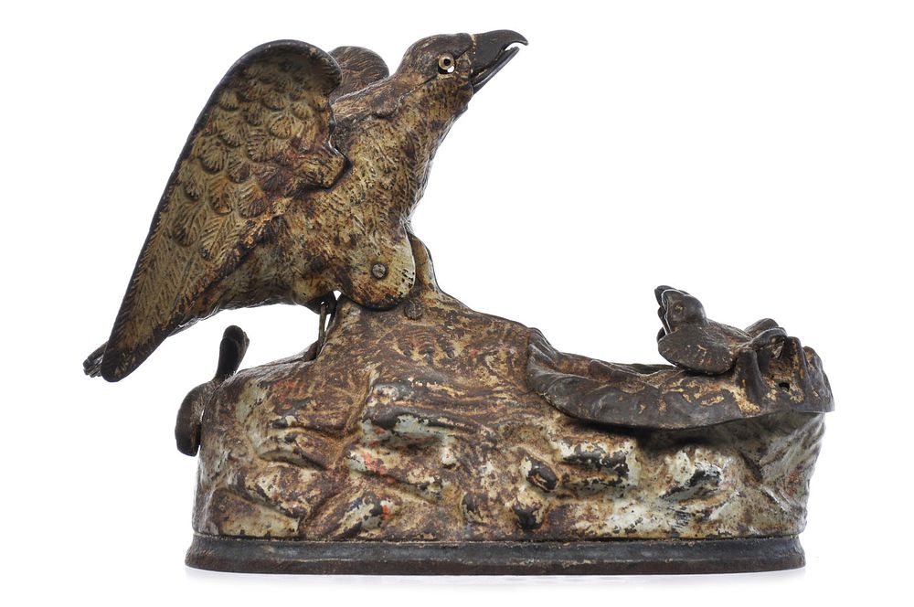 Lot 284: J & E Stevens Cast Iron No. 300 Mechanical Eagle Bank
