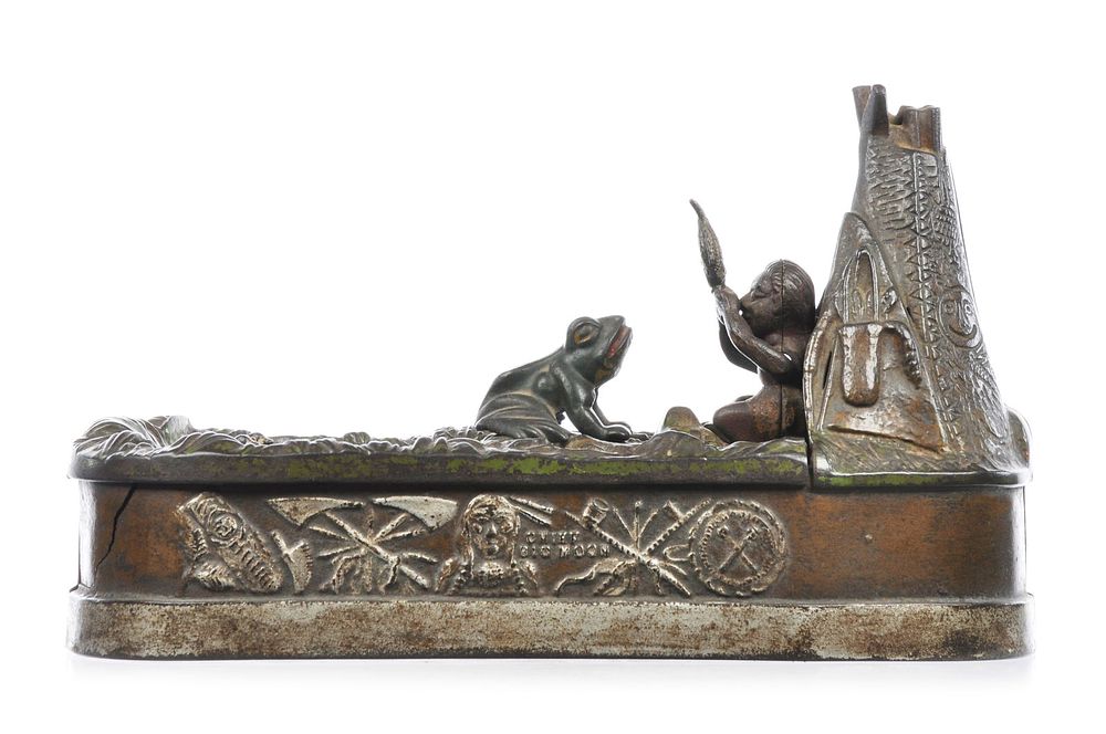 Lot 288: J & E Stevens No. 335 Cast Iron "Chief Big Moon" Indian Camp Mechanical Bank