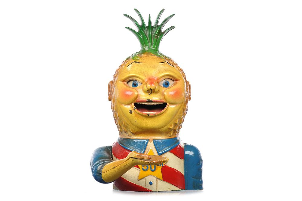 Lot 293: Imswiler & Saylor ca. 1960s Cast Iron 1st Edition Penny Pineapple Mechanical Bank