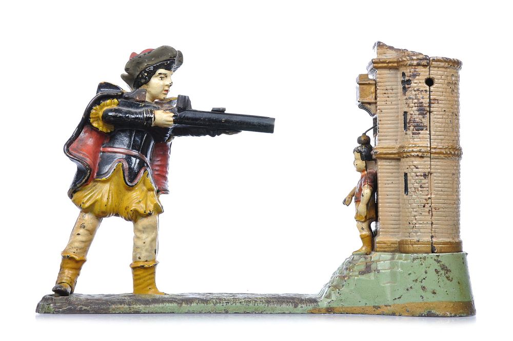 Lot 298: J.E. Stevens Co. Cast Iron No. 331 “William Tell" Mechanical Bank