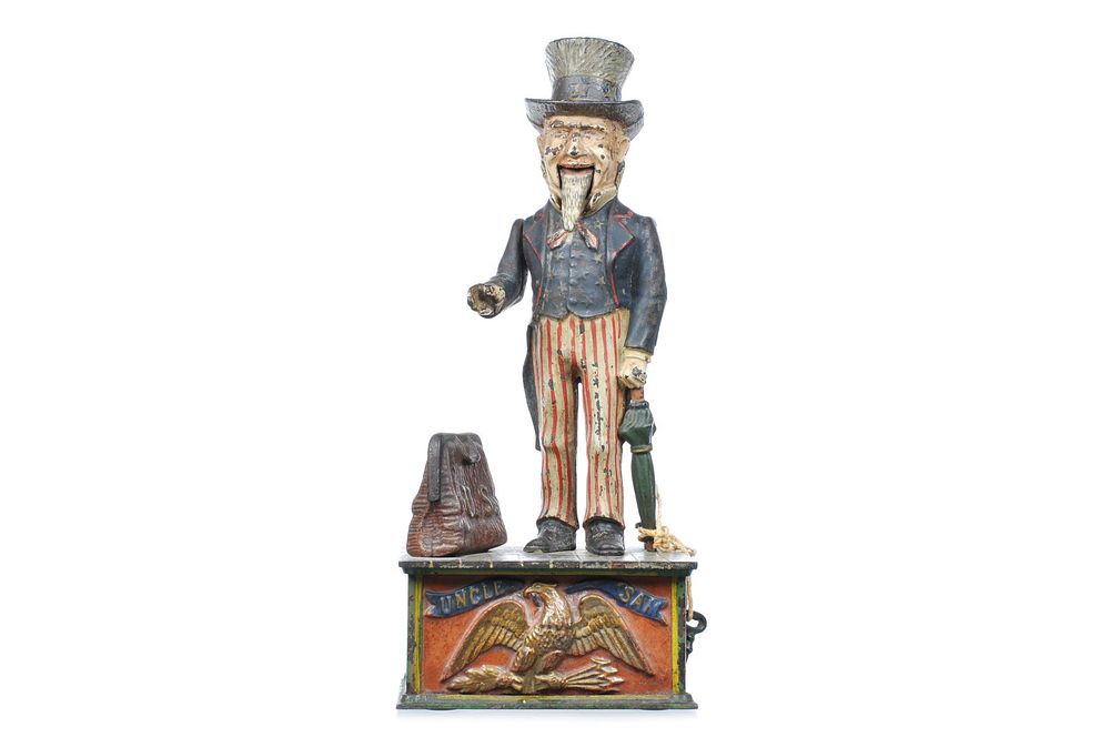 Lot 300: Shepard Hardware Cast Iron Uncle Sam Mechanical Bank Original w/Key