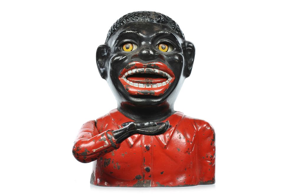 Lot 302: Shepard Hardware Co Cast Iron Jolly Mechanical Bank Red Shirt Variation