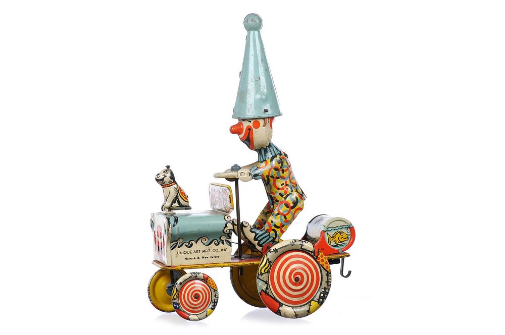 Lot 334: Unique Art Artie the Clown/Unique Artie Tin Lithographed Windup Wacky Jeep