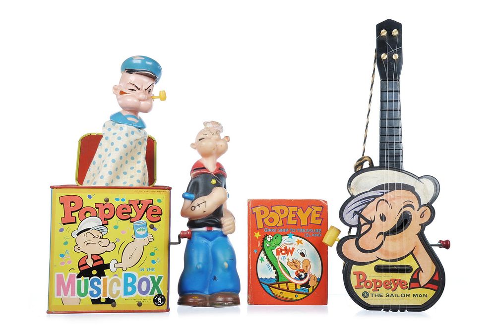 Lot 341: 4 Popeye the Sailor Man Themed Toys Mattel, Whitman, Japanese