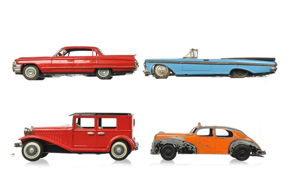 Lot 347: 4 Tin Litho Vehicles Bandai, Hubley, Cragstan, and More