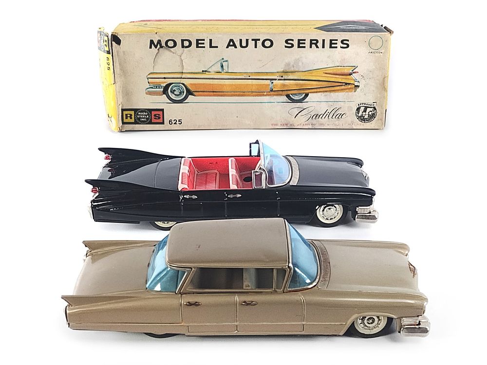 Lot 358: 2 Tin Friction Bandai Rosko Cadillac Bairritz Boxed & Cadillac Sedan