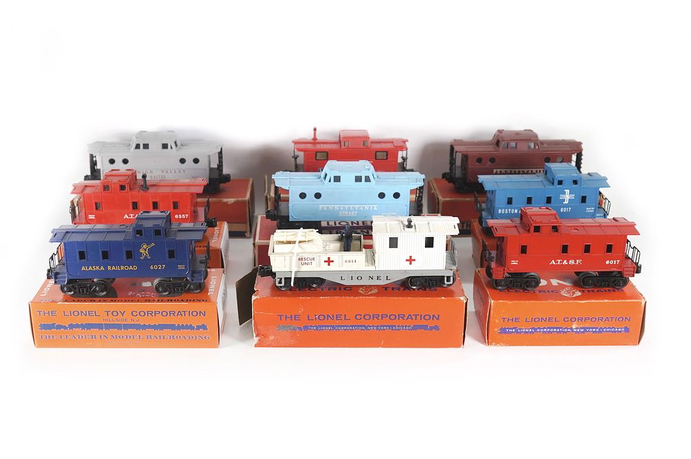 Lot 412: Lionel Freight Cars 6417 6357 6017 4457 6427-500 6417 6814 6027 6017-100 Boxed