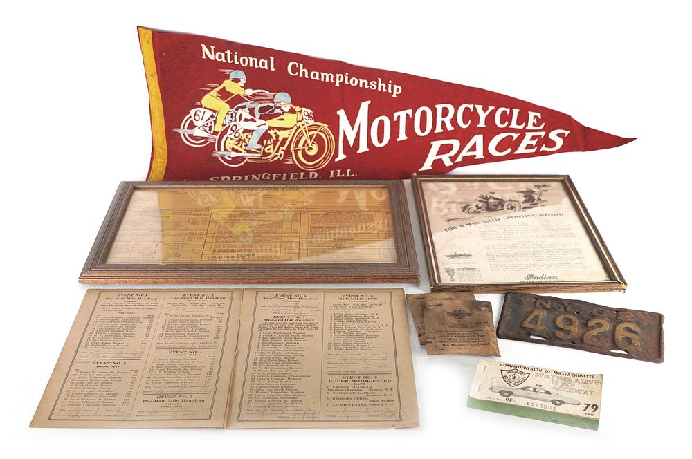 Lot 2D: Misc Motorcycle Indian Vehicle Memorabilia