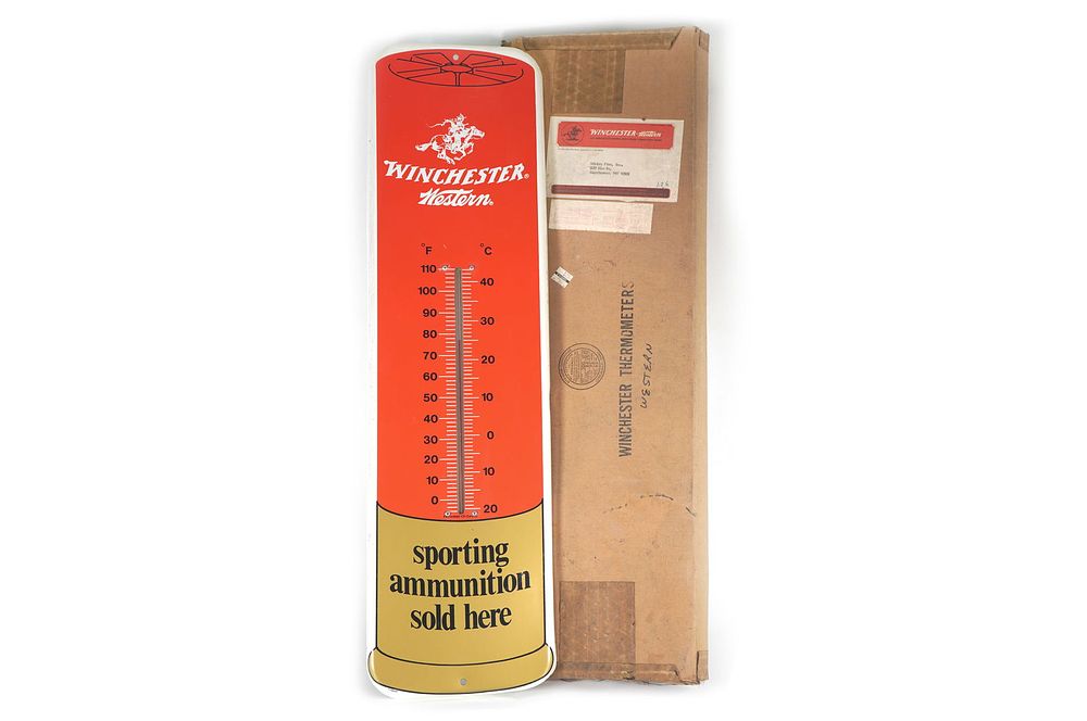 Lot 87B: Winchester Western Shotgun Shell Thermometer Sign in Original Box